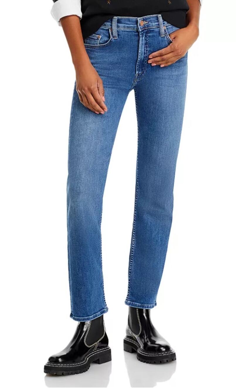 MOTHER JEANS WOMENS SZ 24 THE MIDRISE RIDER FLOOD STRAIGHT-LEG BLUE NEW